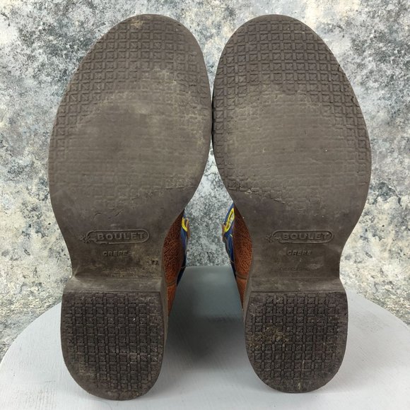 BOULET Men's 11.5 E Brown Blue Leather Embroidered Western Cowboy Boots Canada - Picture 9 of 14